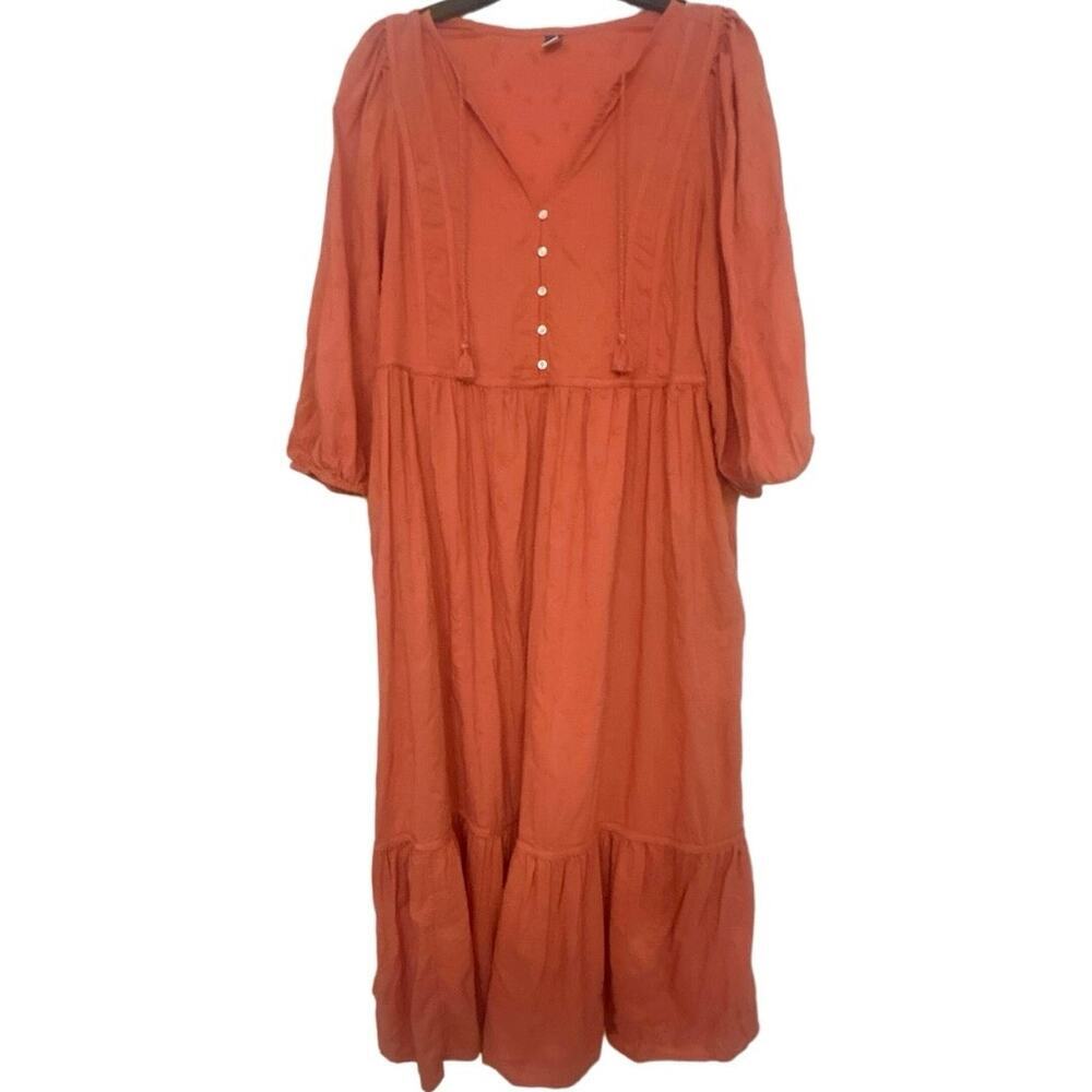 OLD NAVY Coral  Embroidered Ruffle Hem Maxi Dress Size Large